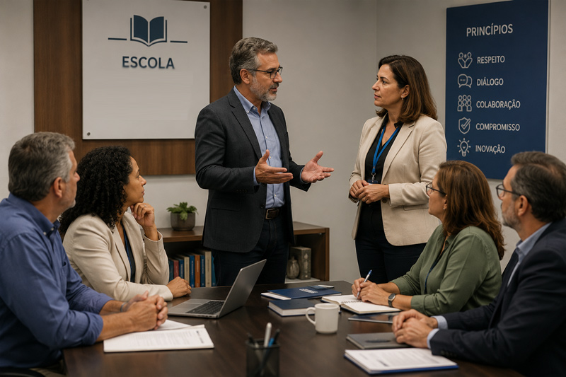 Ilustração: Reunião de diretores em escola